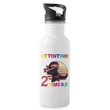 Ninja Boy Attention I Am Now 2 Years Old - Water bottle with straw - white - Right