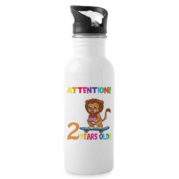 Lion Birthday Attention I Am Now 2 Years Old - Water bottle with straw - white - Right