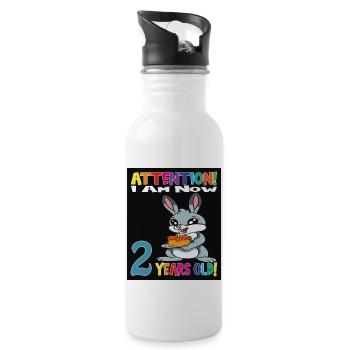 Rabbit Attention I Am Now 2 Years Old - Water bottle with straw - white - Right