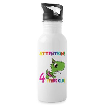 Dino Girl Birthday I Am Now 4 Years Old - Water bottle with straw - white - Right