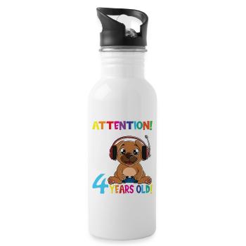 Gaming Dog Birthday I Am Now 4 Years Old - Trinkflasche mit integriertem Trinkhalm - Weiß - Rechts