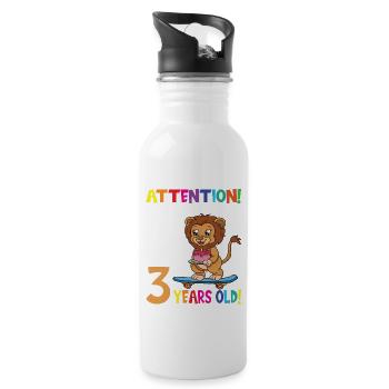 Lion Boy Attention I Am Now 3 Years Old - Water bottle with straw - white - Right
