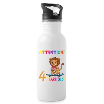 Anniversaire Lion J'ai maintenant 4 ans - Gourde avec paille intégrée - blanc - Droite
