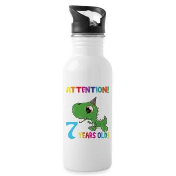 Anniversaire Dino Boy J'ai maintenant 7 ans - Gourde avec paille intégrée - blanc - Droite