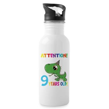 Dino Birthday I Am Now 5 Years Old - Water bottle with straw - white - Right