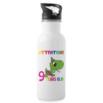 Dino Girl Birthday I Am Now 9 Years Old - Trinkflasche mit integriertem Trinkhalm - Weiß - Rechts