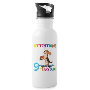 Dog Birthday I Am Now 9 Years Old - Trinkflasche mit integriertem Trinkhalm - Weiß - Rechts
