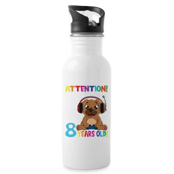 Gaming Dog Birthday I Am Now 8 Years Old - Trinkflasche mit integriertem Trinkhalm - Weiß - Rechts