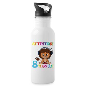 Lion Birthday I Am Now 8 Years Old - Trinkflasche mit integriertem Trinkhalm - Weiß - Rechts