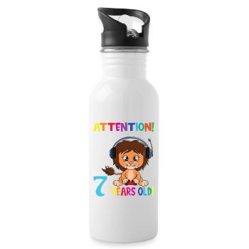 Dino Birthday I Am Now 7 Years Old - Water bottle with straw - white - Right