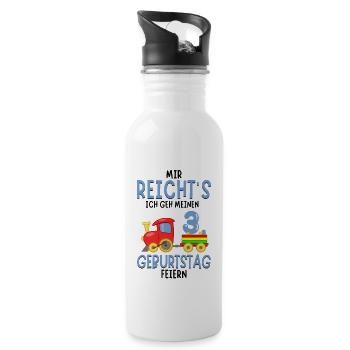 3. Geburtstag Geburtstagsgeschenk mit Eisenbahn - Trinkflasche mit integriertem Trinkhalm - Weiß - Rechts