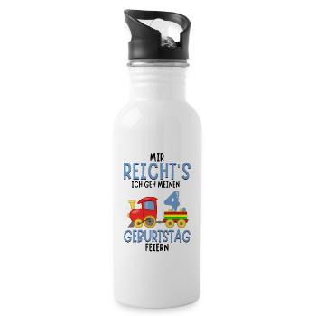 4. Geburtstag Geburtstagsgeschenk mit Eisenbahn - Trinkflasche mit integriertem Trinkhalm - Weiß - Rechts