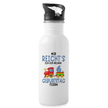 6. Geburtstag Geburtstagsgeschenk mit Eisenbahn - Trinkflasche mit integriertem Trinkhalm - Weiß - Rechts