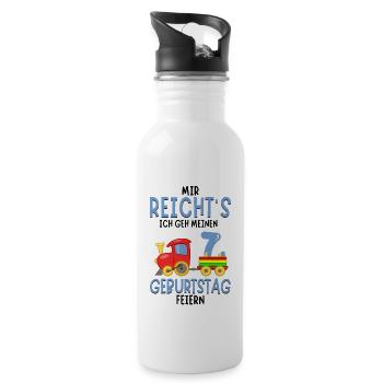 7. Geburtstag Geburtstagsgeschenk mit Eisenbahn - Trinkflasche mit integriertem Trinkhalm - Weiß - Rechts