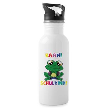 Bääm! Ich Bin Jetzt Schulkind Einschulung - Trinkflasche mit integriertem Trinkhalm - Weiß - Rechts