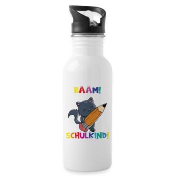 Bääm! Ich Bin Jetzt Schulkind Einschulung - Trinkflasche mit integriertem Trinkhalm - Weiß - Rechts