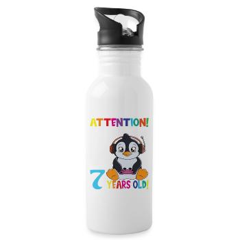 Anniversaire de pingouin J'ai maintenant 7 ans - Gourde avec paille intégrée - blanc - Droite