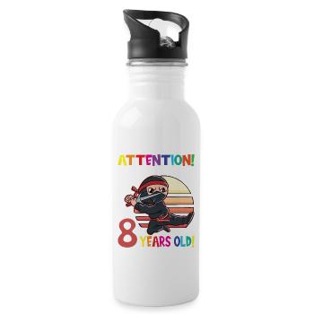 Ninja Birthday I Am Now 8 Years Old - Trinkflasche mit integriertem Trinkhalm - Weiß - Rechts