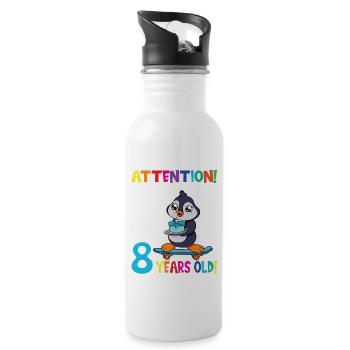 Penguin Birthday I Am Now 8 Years Old - Trinkflasche mit integriertem Trinkhalm - Weiß - Rechts