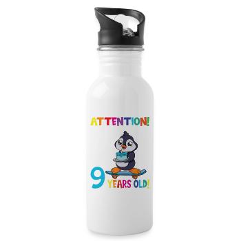 Penguin Birthday I Am Now 9 Years Old - Trinkflasche mit integriertem Trinkhalm - Weiß - Rechts