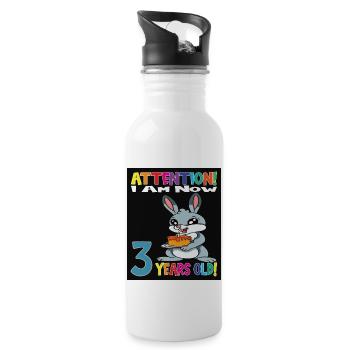 Rabbit Attention I Am Now 3 Years Old - Water bottle with straw - white - Right