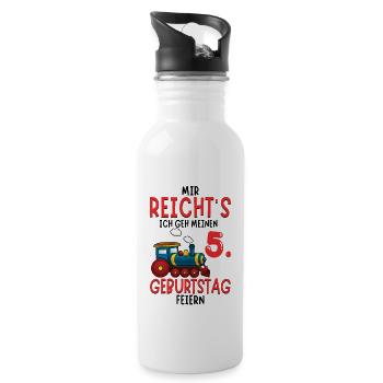 5. Geburtstag Geburtstagsgeschenk mit Eisenbahn - Trinkflasche mit integriertem Trinkhalm - Weiß - Rechts