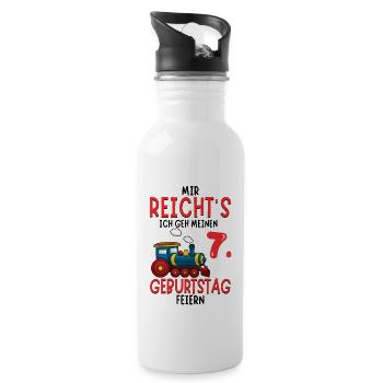 7. Geburtstag Geburtstagsgeschenk mit Eisenbahn - Trinkflasche mit integriertem Trinkhalm - Weiß - Rechts