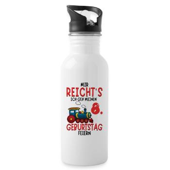 8. Geburtstag Geburtstagsgeschenk mit Eisenbahn - Trinkflasche mit integriertem Trinkhalm - Weiß - Rechts