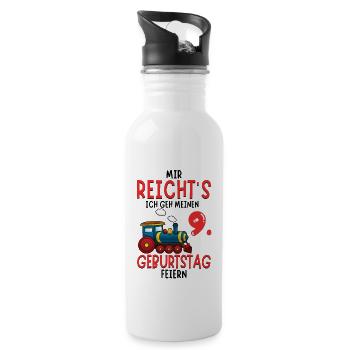9. Geburtstag Geburtstagsgeschenk mit Eisenbahn - Trinkflasche mit integriertem Trinkhalm - Weiß - Rechts