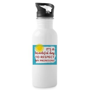It's a beautiful day to respect my pronouns trans - Water bottle with straw - white - Right