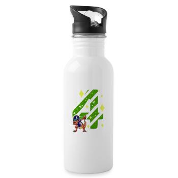 4 Years Old Dinosaur American Football 4th B-day - Water bottle with straw - white - Right