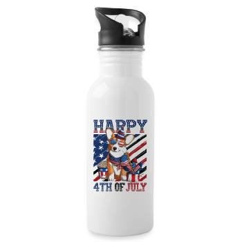Happy 4th Of Juli Corgi - Trinkflasche mit integriertem Trinkhalm - Weiß - Rechts
