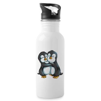 Zwei kuschelige Kaiserpinguin Neuseeland Meere - Trinkflasche mit integriertem Trinkhalm - Weiß - Rechts