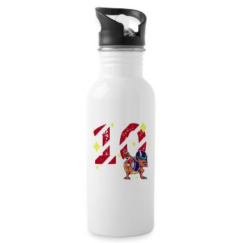 10 Years Old Dinosaur American Football 10th B-day - Water bottle with straw - white - Right