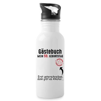 59. Geburtstag Gästebuch 59 Jahre - Trinkflasche mit integriertem Trinkhalm - Weiß - Rechts