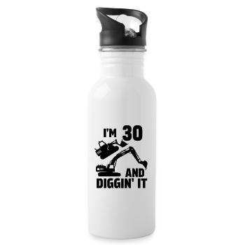 Ich bin 30 und Diggin' It - Trinkflasche mit integriertem Trinkhalm - Weiß - Rechts