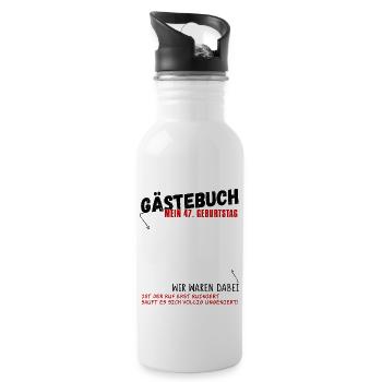47. Geburtstag Gästebuch 47 Jahre - Trinkflasche mit integriertem Trinkhalm - Weiß - Rechts