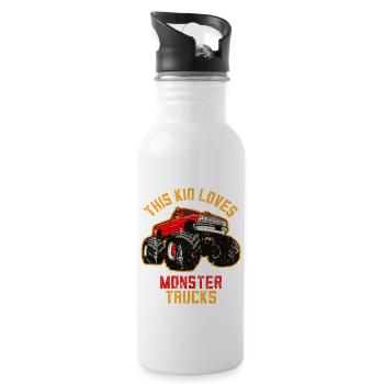 Dieses Kind liebt Monster Trucks - Trinkflasche mit integriertem Trinkhalm - Weiß - Rechts