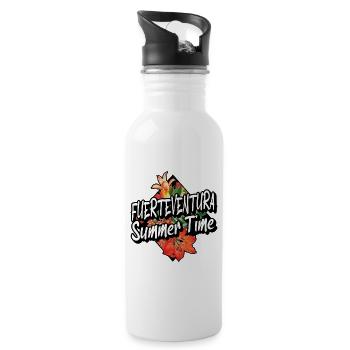 Fuerteventura Sommer Sonne Strand Meer Palmen - Trinkflasche mit integriertem Trinkhalm - Weiß - Rechts