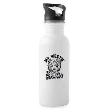 Mein Westie ist mein Bestie - Hundeliebhaber - Trinkflasche mit integriertem Trinkhalm - Weiß - Rechts