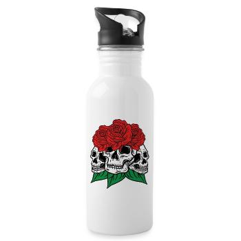 Crânes et roses Gothic Bone Skeleton Death - Gourde avec paille intégrée - blanc - Droite