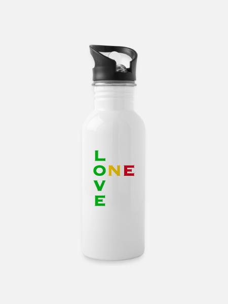 One love - vert jaune rouge - Gourde avec paille intégrée - blanc