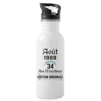 34 ans anniversaire aout 1988 - Gourde avec paille intégrée - blanc - Droite