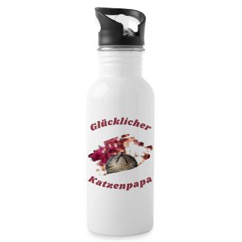 Glücklicher Katzenpapa Katze Papa Vater Lustig - Trinkflasche mit integriertem Trinkhalm - Weiß - Rechts