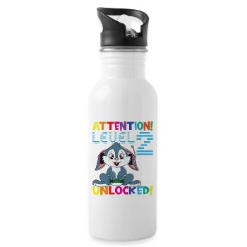 Attention Level 2 Unlocked Birthday - Water bottle with straw - white - Right