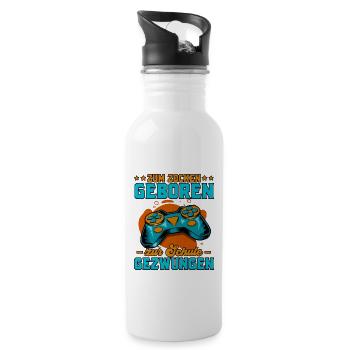Zocken Gaming Zum Zocken Geboren Zur Schule - Trinkflasche mit integriertem Trinkhalm - Weiß - Rechts