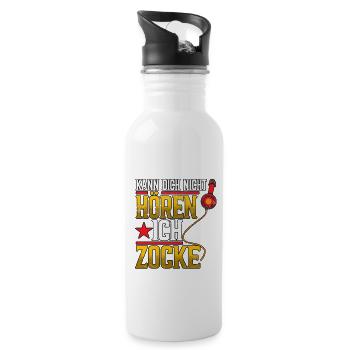 Zocken Gaming Kann Dich Nicht Hören Ich Zocke - Trinkflasche mit integriertem Trinkhalm - Weiß - Rechts