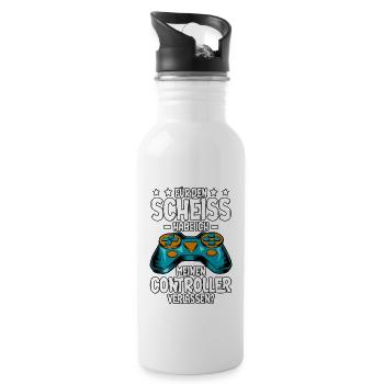 Zocken Gaming - Trinkflasche mit integriertem Trinkhalm - Weiß - Rechts