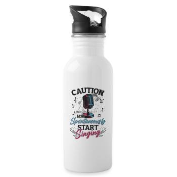 Caution May Spontane Singen, Musikliebhaber. - Trinkflasche mit integriertem Trinkhalm - Weiß - Rechts