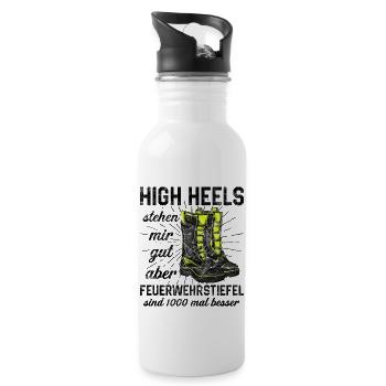 Feuerwehrfrau - Trinkflasche mit integriertem Trinkhalm - Weiß - Rechts